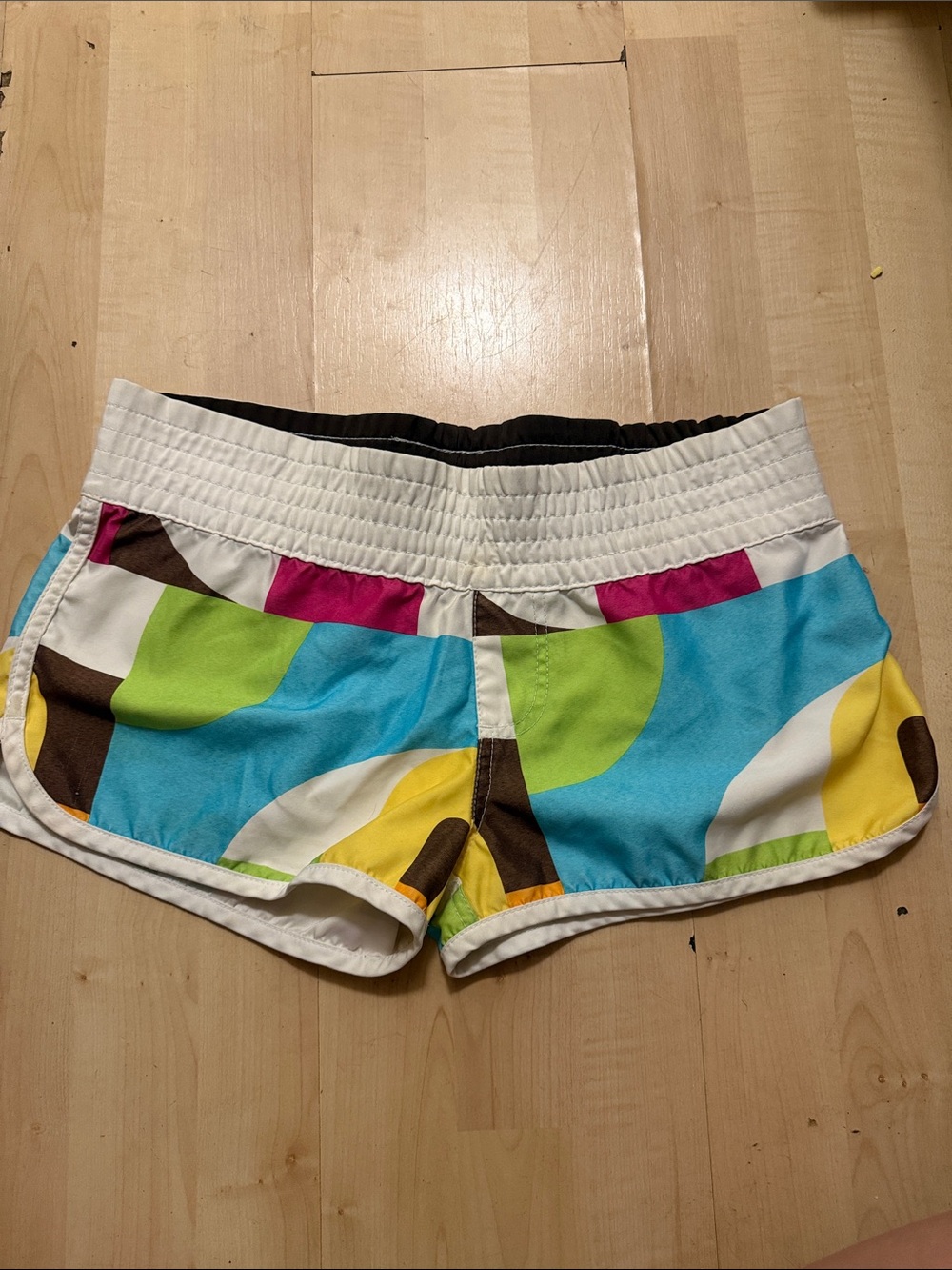 Roxy Women’s Colorblock Athletic Shorts in Turquoise, Lime & White
